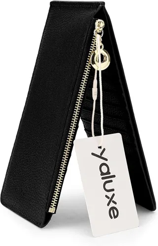 Vista 8 de Yaluxe- Cartera para mujer con bloqueo RFID, de cuero genuino, multiorganizador de tarjetas con bolsillo con zíper