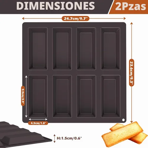 Vista 2 de Webake Financier - Molde de silicona para magdalenas de 8 cavidades, molde antiadherente para galletas, galletas, utensilios para hornear al horno