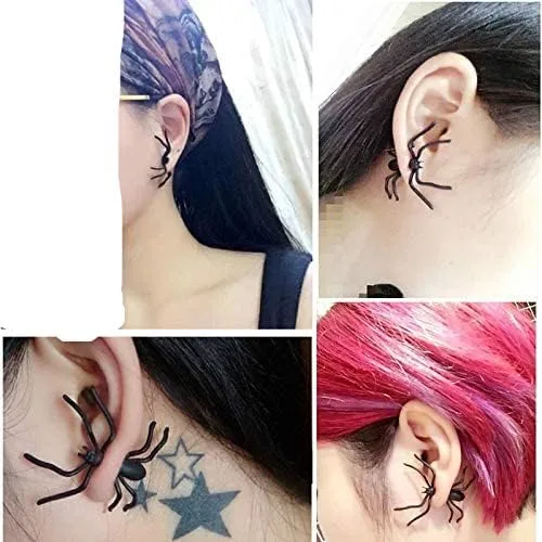 Vista 3 de Cathtering - Aretes de araña de Halloween para mujer, aretes negros de Halloween, accesorios de disfraz para festivales, cosplay, baile, baile