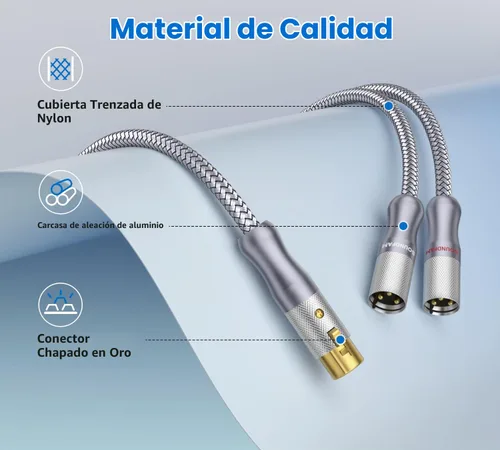 Vista 8 de Cable divisor XLR de 1 hembra a 2 machos para micrófono equilibrado, cable divisor en Y, color gris (1.6 pies/1.6 ft)