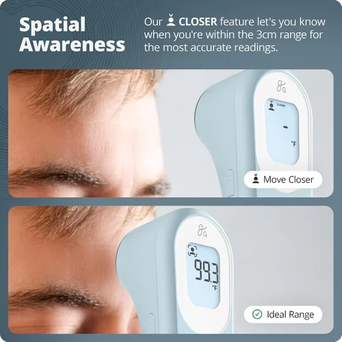 Vista 6 de Greater Goods Termómetro digital infrarrojo sin contacto para adultos, niños y bebés, termómetro de frente con agarre ergonómico, alarma de fiebre