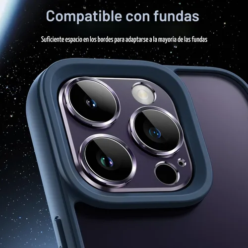 Vista 7 de JETech Protector de lente de cámara para iPhone 14 Pro/14 Pro Max, morado oscuro Vidrio templado 9H de cobertura completa, acabado de metal mate