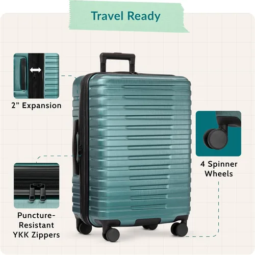 Vista 3 de U.S. Traveler Boren - Maleta de viaje extensible rígida con 8 ruedas giratorias, color verde azulado, juego de 2 piezas