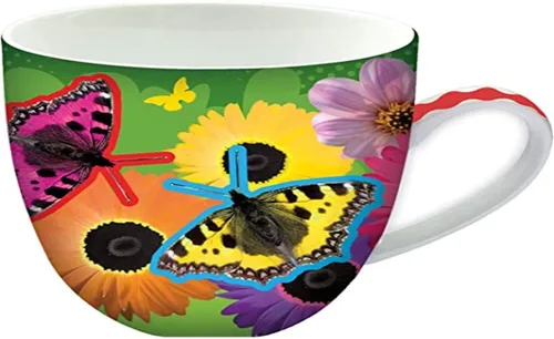 Vista 3 de Animug - Taza de café de mariposa de Deluxebase. Taza de cerámica grande de 15 onzas líquidas con diseño de animales, apta para lavavajillas, taza