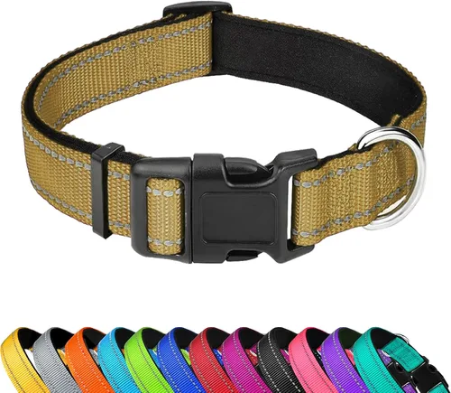 Vista 7 de Collar reflectante para perro, ajustable de neopreno suave acolchado de nailon para mascotas con hebilla para cachorros y perros pequeños, gatos