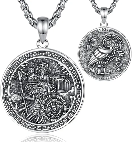 Vista 127 de EUDORA Collar de plata de ley 925 con moneda Hécate, Athena, Perséfono, Nyx, diosa de la luna triple, diosa celta, rueda de Hécate, llave, regalo