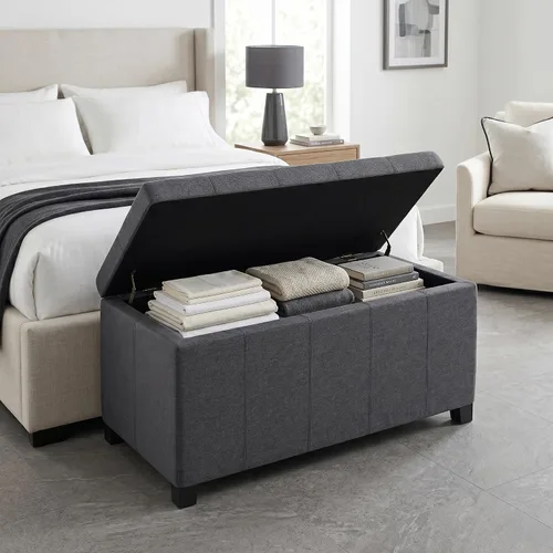 Vista 4 de SIMPLIHOME Dover - Reposapiés con almacenamiento rectangular contemporáneo de 36 pulgadas de ancho en aspecto de lino gris pizarra, tapizado