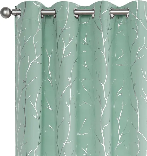Vista 7 de BUHUA Cortinas pequeñas para ventana de 36 pulgadas de largo, 2 paneles, cortinas opacas con elegantes ramas de árbol plateadas, cortinas de bloqueo