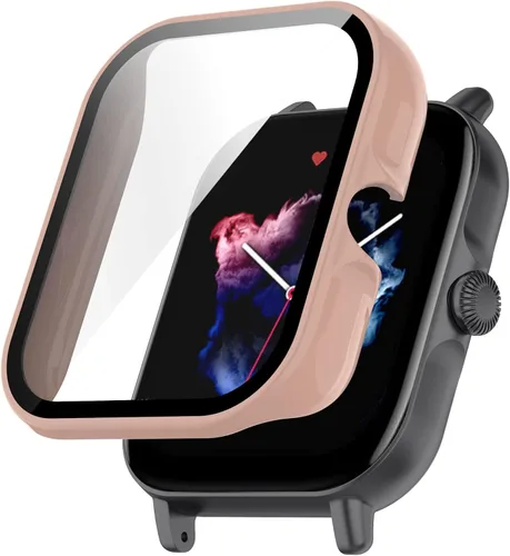 Vista 4 de Lamshaw - Funda rígida para GTS 3, funda rígida de policarbonato con protector de pantalla de vidrio templado compatible con Amazfit GTS 3 Negro