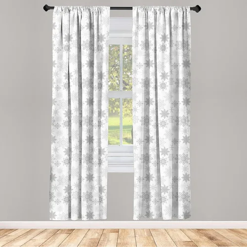 Vista 2 de Ambesonne - Paquete de cortinas de ventana de invierno de 2 unidades, cristales ornamentales de hielo con tiempo frío de enero abstracto, juego