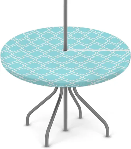 Vista 9 de Fitted Round Tablecloth with Umbrella Hole and Zipper Buffalo Plaid Outdoor Elastic Table Cloth 36"-44" Oil-Proof Waterproof Moroccan Patio Table