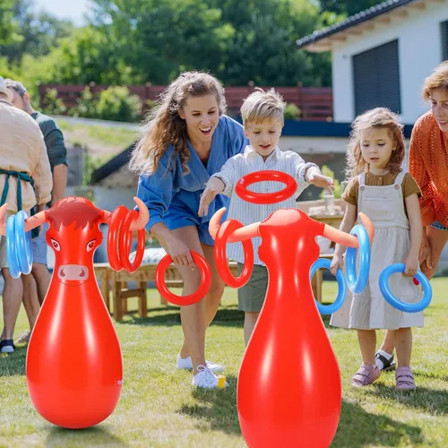 Vista 5 de Arrowbash 2 Pcs Inflatable Ring Toss Set Include 2 Inflatable Base 12 Rings for Cowboy Fiesta Rodeo Luau Beach Pool Birthday Party Supplies