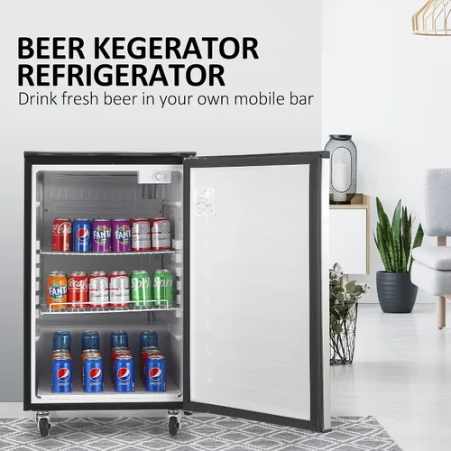 Vista 8 de Kegerator y enfriador de cerveza de barril, dispensador de cerveza de doble grifo, refrigerador de barril de tamaño completo con estantes, acero