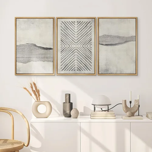 Vista 416 de SIGNWIN Lienzo enmarcado para pared, juego de arte neutro de bosque brumoso, ilustraciones en tono tierra, arte moderno, decorativo, bohemio