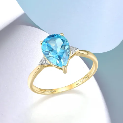 Vista 3 de Santuzza Anillo de oro macizo de 10 quilates con piedras preciosas solitarias para mujer