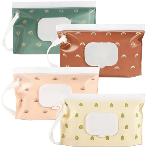 Vista 9 de FEBSNOW Paquete de 4 dispensadores de toallitas para bebé, soporte portátil recargable, contenedor de toallitas para bebés, dispensador