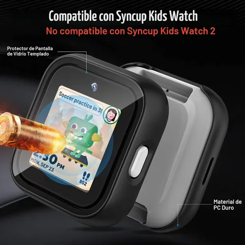 Vista 2 de Protector de pantalla compatible con Sync Up Kids Watch 1 con vidrio Negro+Negro