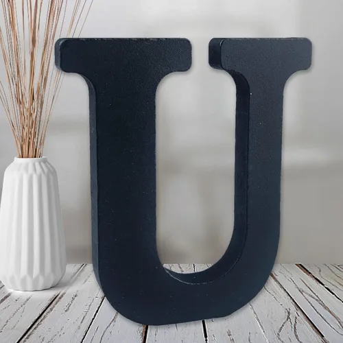 Vista 27 de AOCEAN Letras de madera negra de 6 pulgadas Letras de madera sin terminar para decoración de pared Letras decorativas de pie Rebanadas Tablero