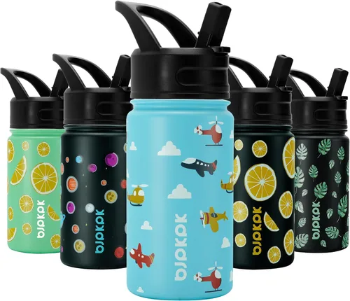 Vista 86 de BJPKPK Botellas de Agua Aisladas con Tapa de Pajita, Botella de Agua de Acero Inoxidable de 18oz, Termo Frío Caliente con 3 Tapas, Vaso de Viaje a