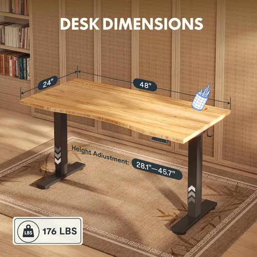 Vista 2 de FLEXISPOT Escritorio de pie de madera maciza, escritorio de madera real de una pieza, escritorio eléctrico de altura ajustable para oficina en casa