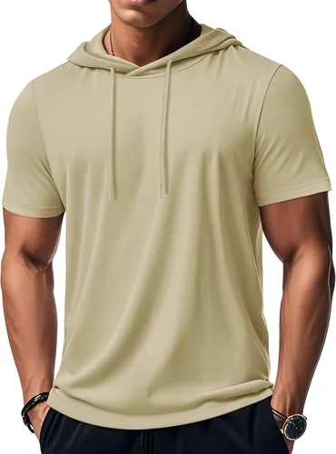 Vista 97 de MAGCOMSEN Sudadera con capucha de algodón de manga corta para hombre, sudadera ligera con capucha
