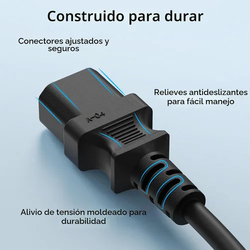 Vista 5 de Cable Matters Paquete de 2 cables de extensión de alimentación cortos de computadora a PDU, 1 pie, cable de alimentación IEC C14 a IEC C13 PDU, 10A