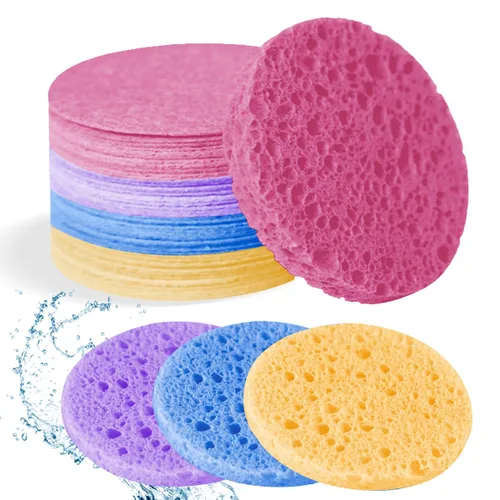 Vista 23 de Esponjas faciales comprimidas de celulosa natural, esponja facial de forma redonda, para limpieza facial, exfoliación y eliminación de maquillaje