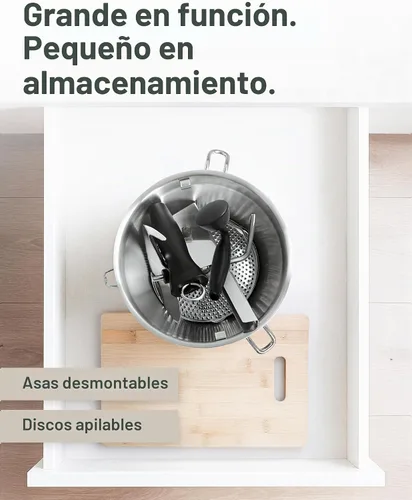 Vista 4 de Molino de alimentos de acero inoxidable con asas desmontables – Molino de manivela para comida de bebé, salsa de tomate y puré de papas – Incluye 3