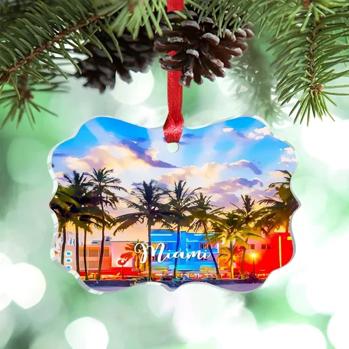 Vista 25 de Florida USA - Adornos de Navidad acrílicos de Miami, paisaje urbano, decoraciones de Navidad para árbol de viaje, recuerdo, adornos de Navidad