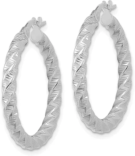 Vista 2 de Juego de aretes de aro trenzados de oro blanco de 14 quilates de 0118in joyería fina redonda para mujer regalos para ella Cristal Oro blanco Cristal