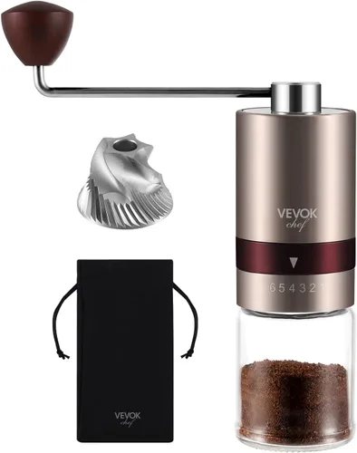 Vista 11 de VEVOK CHEF Molinillo de Café Manual Molinillo de Café de Mano 6 Configuraciones Ajustables Externas Acero Inoxidable Rebaba Cónica Molino de Café