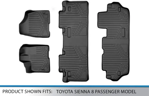 Vista 6 de SMARTLINER Juego de tapetes de piso de ajuste personalizado de 3 filas para Toyota Sienna 2011-2012