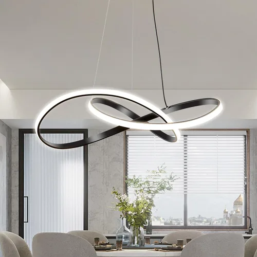 Vista 7 de Lámpara colgante LED moderna, lámpara de techo negra contemporánea con luces de anillo irregular para comedor, sala de estar, recámara, isla