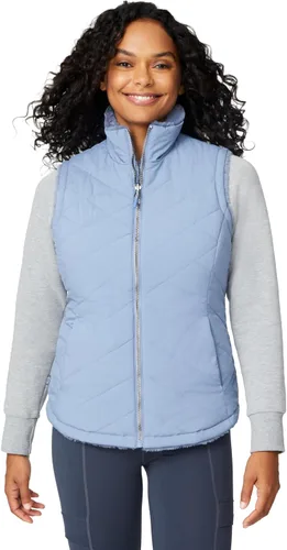 Vista 7 de Free Country Chaleco reversible acolchado de forro polar sherpa ligero con bolsillos con cremallera, chaleco de invierno para damas-Cirrus