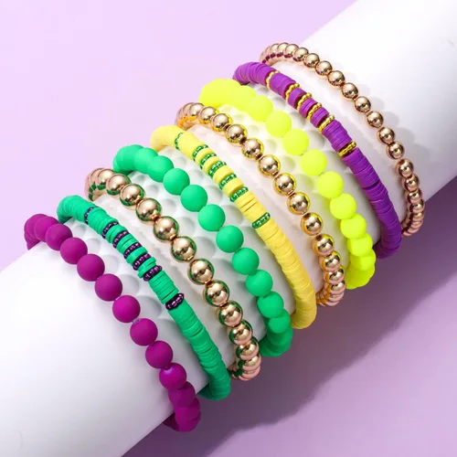 Vista 11 de Surfer Heishi - Pulseras apilables para mujer, apilables, de vinilo arcoíris, disco de arcilla, pulseras elásticas para la amistad, joyería bohemia