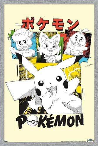 Vista 13 de Trends International Pokémon - Póster de pared de anime Sonrisas, 22.4 pulgadas de largo x 14.7 pulgadas, versión enmarcada de madera de granero