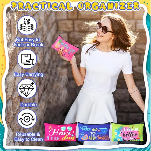 Vista 5 de 24 piezas bolsas de maquillaje a granel, bolsas de cosméticos de lona, organizador de bolso, bolsa cosmética con cremallera, bolsa de tocador