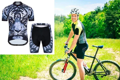 Vista 4 de Conjunto de camiseta de ciclismo para hombre camiseta de manga corta y pantalones cortos con cojín 3D traje acolchado para ciclismo