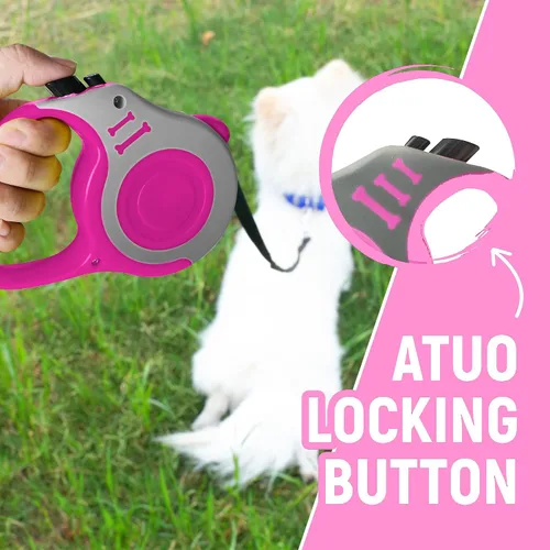 Vista 3 de Correa para mascotas de 16 pies retráctil para perro, cinta telescópica automática para perros, duradera y cómoda, con mango antideslizante