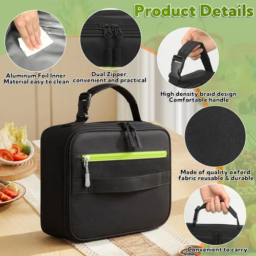 Vista 4 de VZZNN Paquete de 12 loncheras aisladas para niños, niñas, hombres y mujeres, tela Oxford 900D, lonchera suave para hombres, lonchera reutilizable