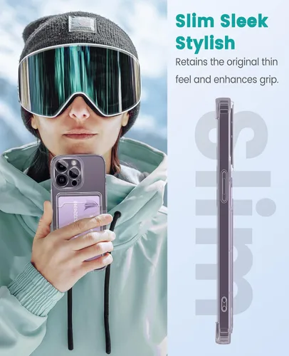 Vista 4 de Funda transparente compatible con iPhone 14 Pro con ranura para tarjetero, a prueba de golpes, funda protectora de silicona suave y delgada, funda