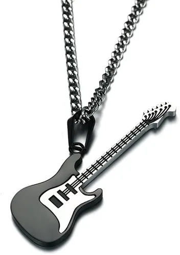 Vista 4 de jonline24h Collar con colgante de acero inoxidable para amantes de la música y guitarra para hombres y mujeres, cadena libre de 24 pulgadas