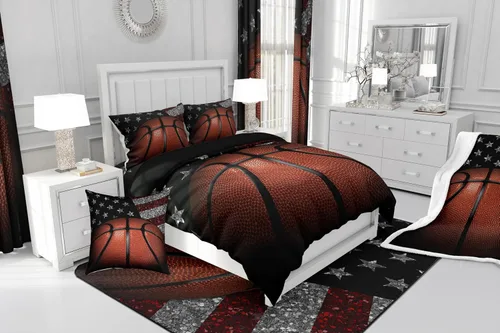 Vista 6 de Erosebridal Juego de edredón de baloncesto tamaño Twin para niños y adolescentes, juego de cama de tema deportivo de microfibra ultra suave