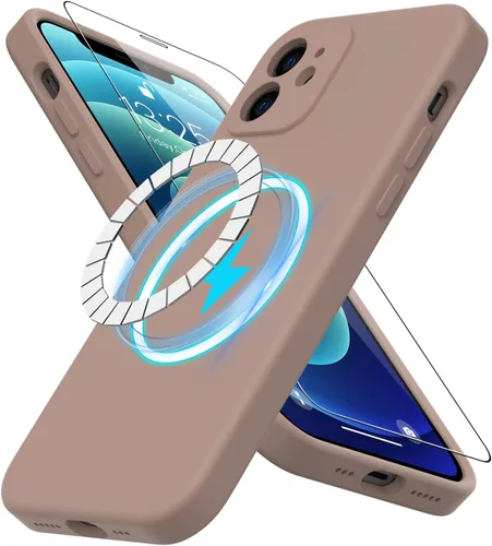 Vista 46 de DEENAKIN Funda magnética de silicona para iPhone 12 Pro con protector de pantalla, compatible con MagSafe, protección de cámara, funda protectora