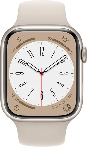Vista 2 de Apple Watch Series 8 (GPS + celular, 1.77 pulgadas) - Caja de aluminio Starlight con correa deportiva ML Starlight (renovado Premium)