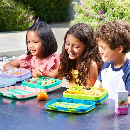 Vista 4 de Bentgo Juego de bolsas de almuerzo aisladas con estampado de lonchera estilo Bento, para niños (escamas de sirena)