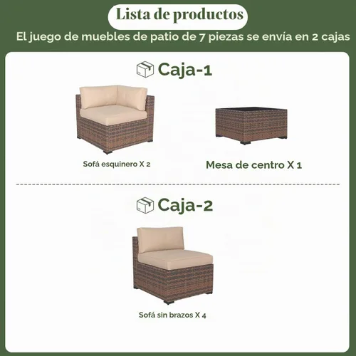 Vista 6 de Aoxun - Juego de 7 piezas de muebles de patio de mimbre de ratán, conjunto de sofá modular para conversación de patio con mesa de café y cojines