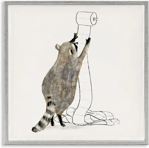 Vista 10 de Papel higiénico de mapache Humor, 12 x 12 pulgadas enmarcado Giclée Print Blanco costero (Texturado)