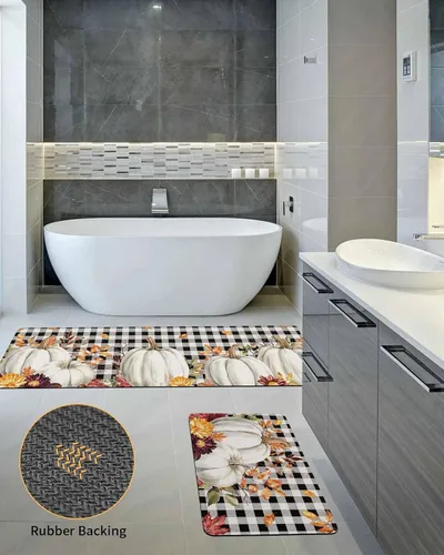 Vista 5 de Tapete de baño con diseño de calabaza a cuadros para bañera, antideslizante, de secado rápido y absorbente, de tierra de diatomeas, para fregadero