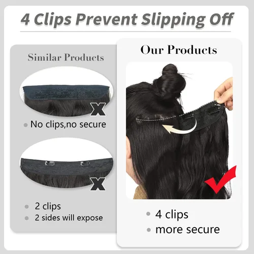 Vista 4 de Extensiones de cabello ondulado marrón, 20 pulgadas, clip, 3.88 oz, 4 clips, 2 cables de repuesto